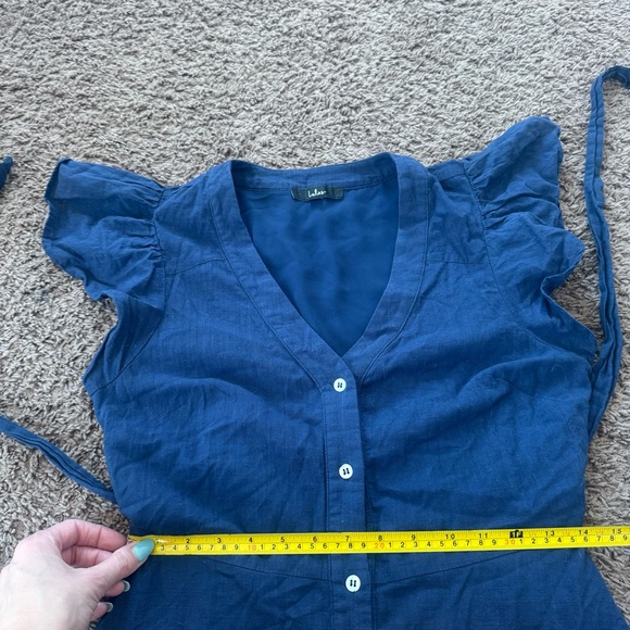 Lulus Daytime Dreamer Navy Blue Flare Dress Flutter Sleeve Belted Cotton M NEW - Picture 9 of 9